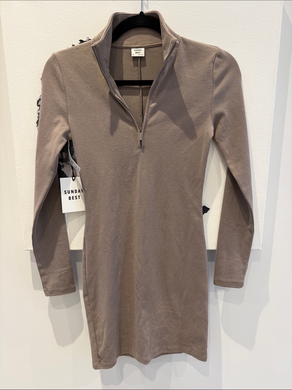 Sunday Best Dusty Taupe Half-Zip Long Sleeve Dress